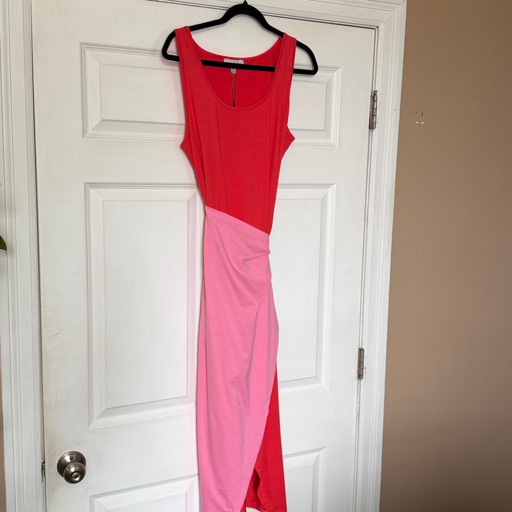 Pink and Red spliced jersey dress